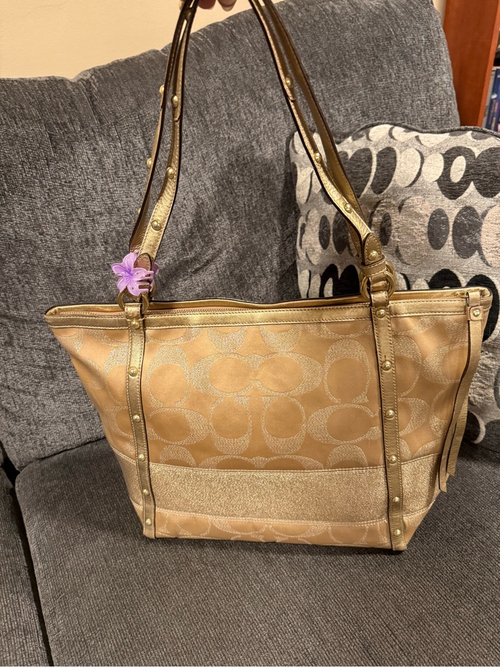 Coach Metallic Gold Signature Jacquard Tote